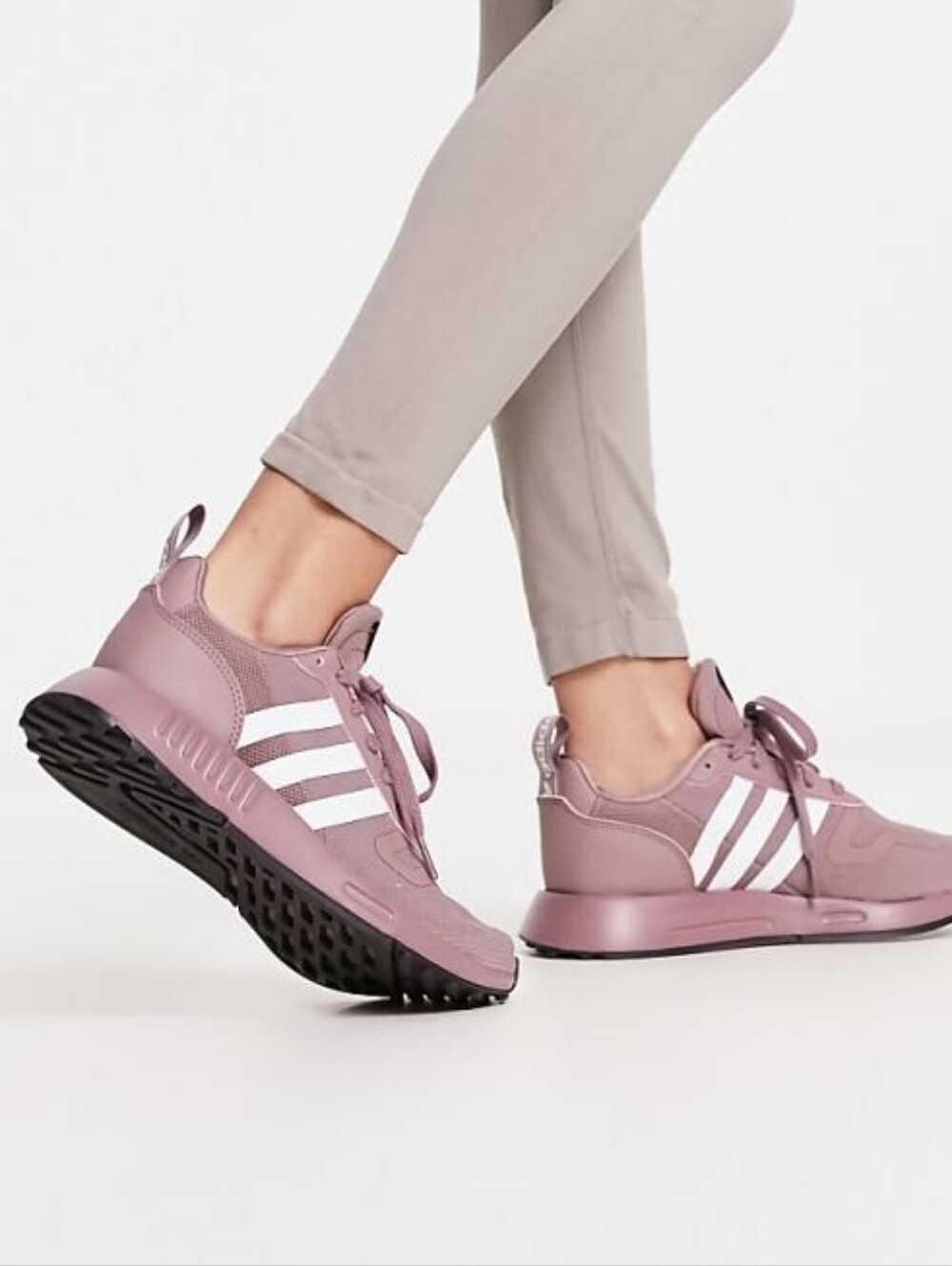 adidas Women's Mauve Multix Sneakers with White Stripes - Picture 1 of 5